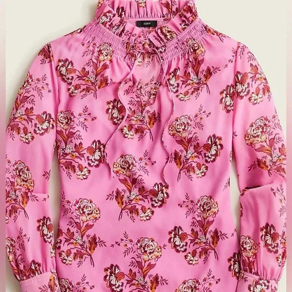 J CREW Drapey tie-neck ruffle top in marigold bouquets / Size Medium / - Picture 2 of 11